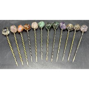 A Series Of Twelve Brass And Hard Stone Picks From The 1960s/70s From Brazil 
