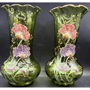 A Pair Of 1920s Legras Blown Coloured Glass Vases