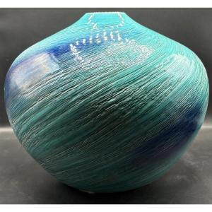 Large Glazed Porcelain Ball Vase From The 1930s/40s From Japan 