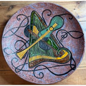 Very Large Glazed Ceramic Dish From The 1960s/70s Signed Bavent