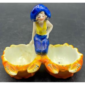 1900s German Painted Glazed Porcelain Bather Salt Shaker 