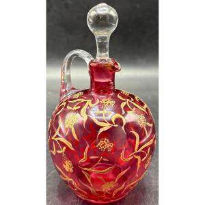 1900s Gold-enamalized Blown Crystal Liqueur Decanter By Saint Louis