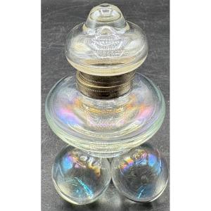 Small Iridescent Blown Crystal Inkwell From The Late 19th Century Saint Louis