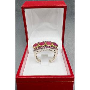 1950s European Spinel And Katoïte Sterling Silver Mixed Ring