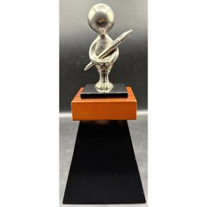 1960s French Silver Metal “bic” Pen On Wooden Base