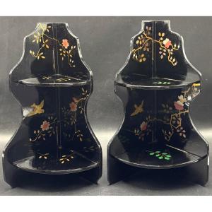 Pair Of 1900s Japanese Lacquered Wood Folding Shelves