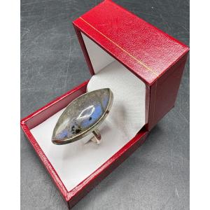 Large Foreign 1980s Sterling Silver And Labradorite Marquise Ring
