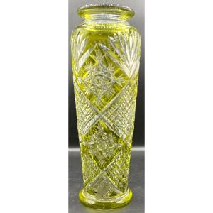 Large Hand-blown And Cut Straw-yellow Crystal Vase From The 1900s By Saint Louis