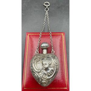 Solid Silver Perfume Bottle Pendant From The 1900s French.