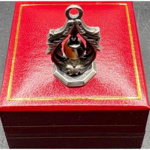 19th Century French Solid Silver And Agate Bead Pendant