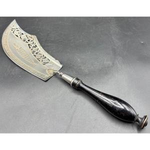 Fish Shovel In Solid Silver And Blackened Pear Wood From The Years 1819-1838 Morange Antoine 