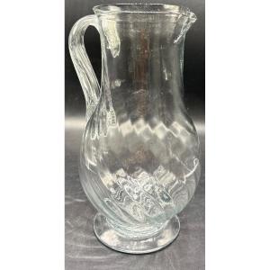 Large Hand-blown Glass Pitcher With 18th-century Application, Circa 1770, French 
