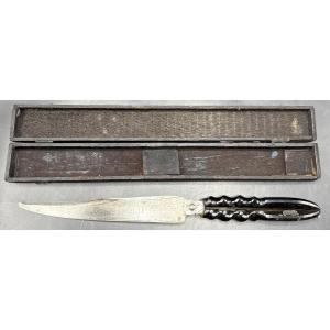 19th-century Steel And Carved Black Horn Knife And Scissors By Picault In Bordeaux 