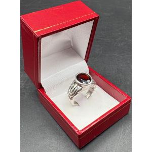 Men's Ring In Solid Silver And Garnet From The 1930s/40s, European 