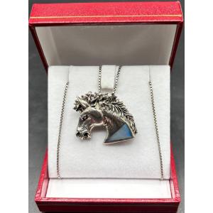 Solid Silver And Tinted Mother-of-pearl Pendant From The 1970s/80s European 