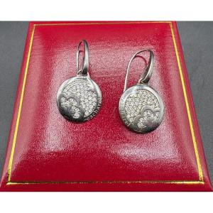 Pair Of Solid Silver And Zirconium Oxide Earrings Circa 1980 Signed Cacharel