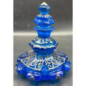 Charles X Perfume Bottle In Molded, Cut, And Enameled Silver Crystal Saint Louis 