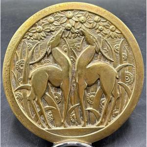 Decorative Plaque In Cast Alloy Coated With Bronze, 1930s French 