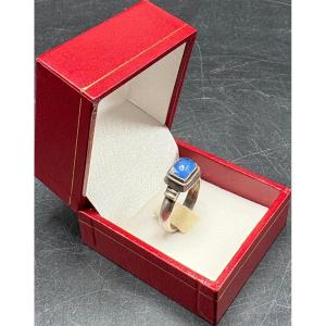 1940s Unisex Men's Band Ring In Solid Silver And Tourmaline, Foreign