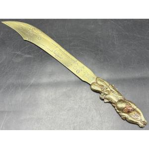 A Japanese Engraved Brass Paper Knife From The 1900s 