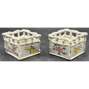 A Pair Of Small Japanese 1920s Enameled Ceramic Planters