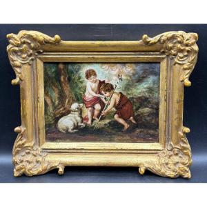 Miniature Oil On Celluloid And Gilded Wood From The 1960s Signed M Momifaro