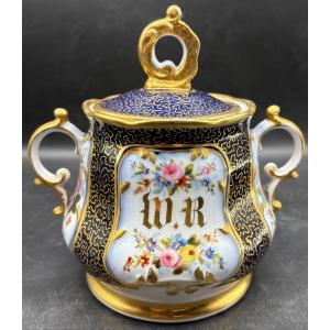 Covered Pot In Glazed Porcelain, Painted And Gilded, Late 19th Century, Valentine
