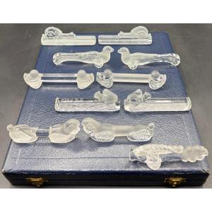 Set Of Eleven Molded Blown Glass Knife Rests From The 1930s/40s, Signed Yer Français 