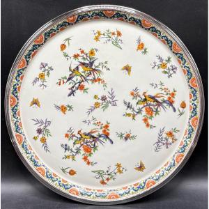 Limoges Glazed Porcelain Pie Or Serving Dish With A Solid Silver Rim, Circa 1930