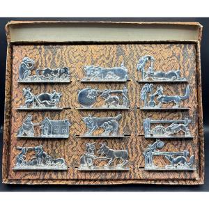 A 12-piece Chrome-plated Brass Knife Rest Set From The 1920s/30s, Signed Benjamin Rabier