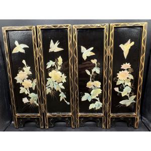 Small Screen In Carved Lacquered Wood And Mother-of-pearl Inlay, Chinese, From The 1940s
