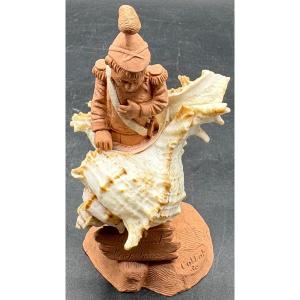 Terracotta And Shell Subject From The 1900s/20s By Collot Se