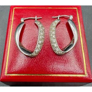 Pair Of Solid Silver And Zirconium Oxide Earrings From The 1980s, French