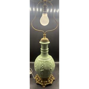 Celadon Glazed Porcelain Lamp Mounted In Bronze, 1870s/80s, France