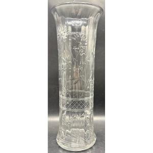 Large Hand-blown Crystal Vase, Wheel-engraved, From The 1900s By Saint Louis 