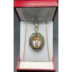 Brass And Enameled Porcelain Pendant From The European 1900s