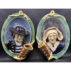 Pair Of Decorative French Barbotine Dishes From The 1900s