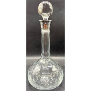 1930s/40s English Blown Crystal Carafe With Solid Silver Ring