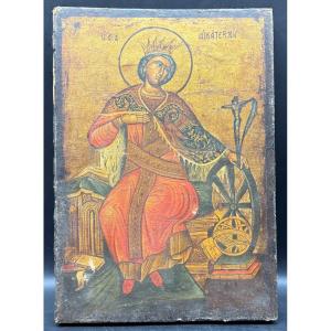 Russian Icon Painted On Canvas Mounted On Wood From The 1880s