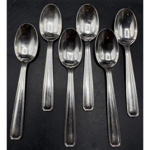Six 1930s Solid Silver Moka Spoons By Roussel Fils And Cie