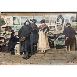 Charming Scene Of A Print And Painting Market - 1910