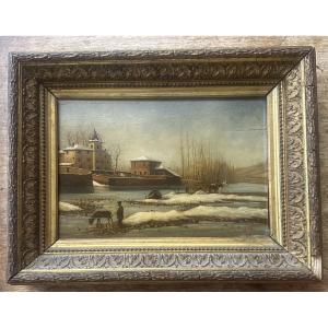 Animated Winter Landscape, 1888 Oil On Panel, Signed And Dated Lower Right E.d. 1888