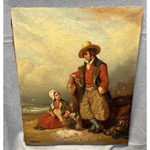 Auguste Delacroix - Young Fishermen - Oil On Canvas