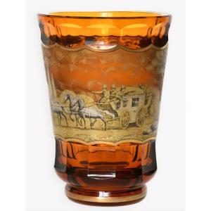 Bohemian Glass Vase Decorated With A Gilding Frieze Representing A Diligent In A Landscape