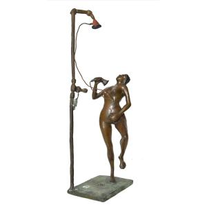 Bronze Sculpture Representing A Naked Woman In The Shower