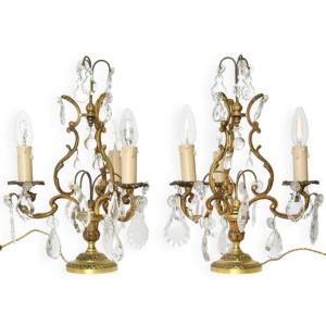 Pair Of Gilded Bronze Candelabras With Three Light Arms