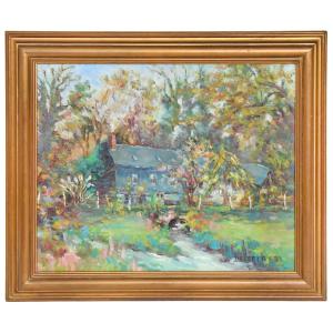 Bernard Delettre (1937) Oil On Canvas Depicting A House In Cormeilles 