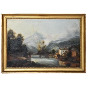 French School Of The 19th Century Oil On Canvas House By The River 