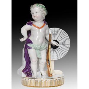 Meissen Porcelain Statuette Representing A Hunting Putti Next To A Target. Model G5