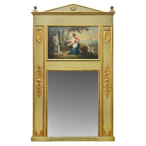 Painted Wooden Trumeau Decorated With Oil On Panel 